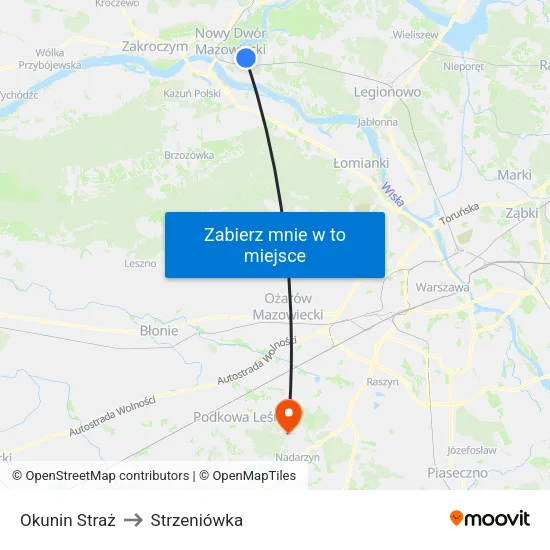 Okunin Straż to Strzeniówka map