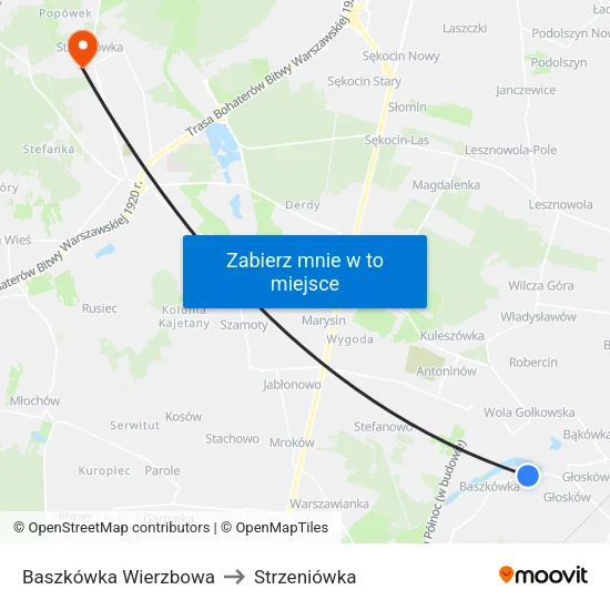 Baszkówka Wierzbowa to Strzeniówka map