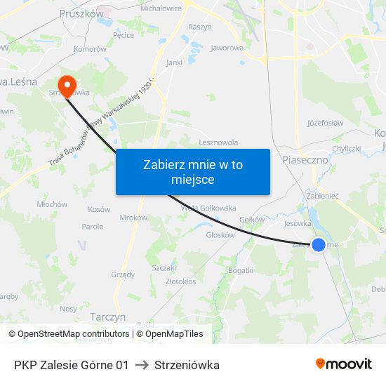 PKP Zalesie Górne 01 to Strzeniówka map