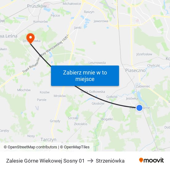 Zalesie Górne Wiekowej Sosny 01 to Strzeniówka map