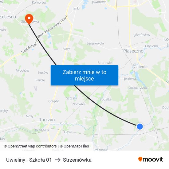 Uwieliny - Szkoła 01 to Strzeniówka map