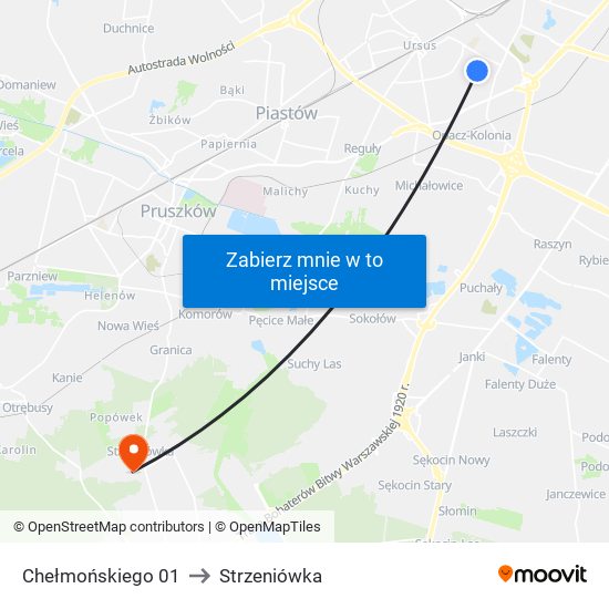 Chełmońskiego to Strzeniówka map