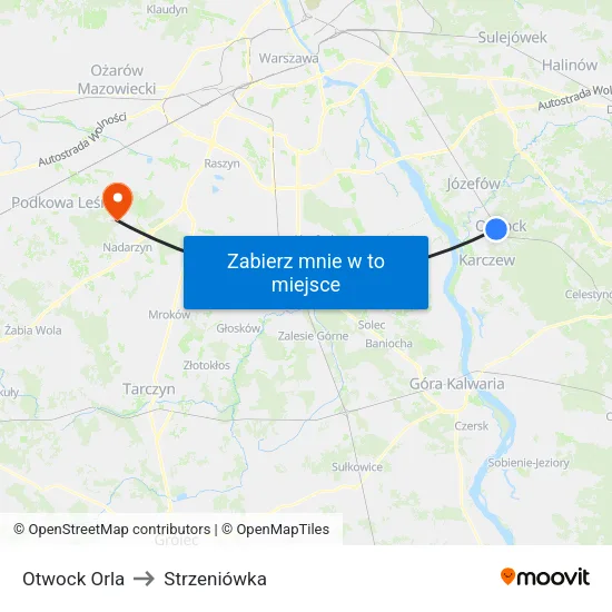 Otwock Orla to Strzeniówka map
