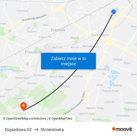 Dojazdowa 02 to Strzeniówka map