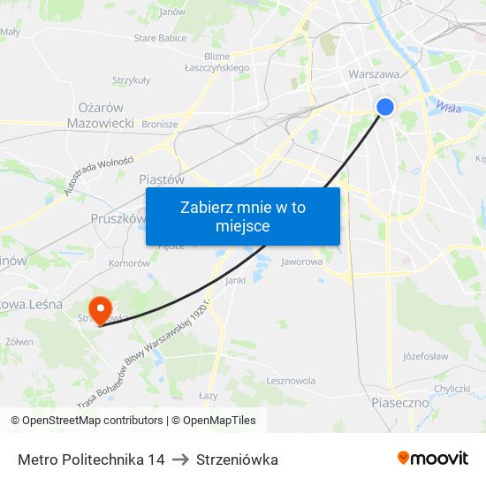 Metro Politechnika 14 to Strzeniówka map