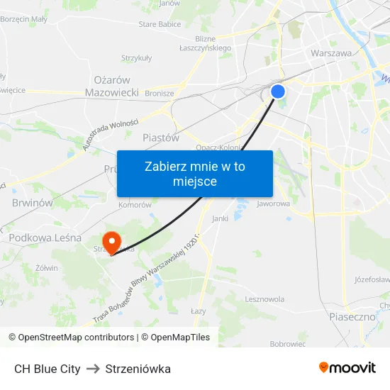 CH Blue City to Strzeniówka map