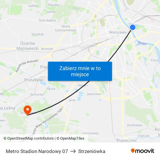 Metro Stadion Narodowy 07 to Strzeniówka map