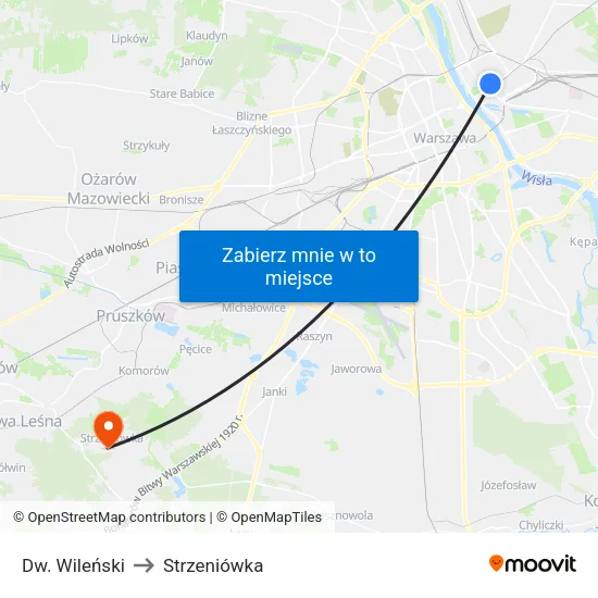 Dw. Wileński to Strzeniówka map
