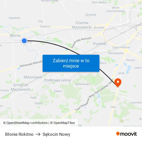 Błonie Rokitno to Sękocin Nowy map