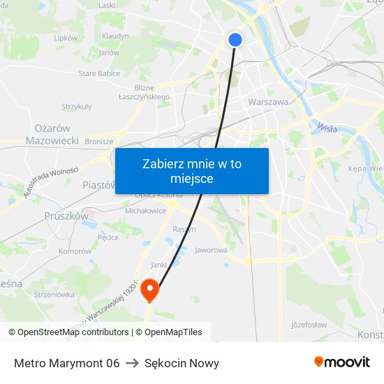 Metro Marymont to Sękocin Nowy map