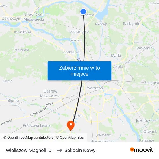 Wieliszew Magnolii 01 to Sękocin Nowy map