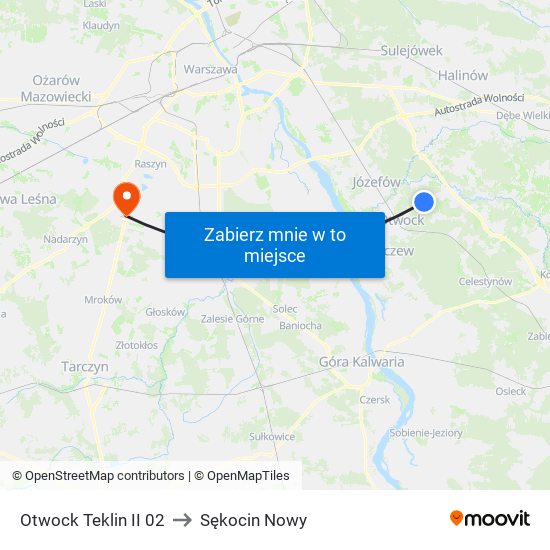Otwock Teklin II 02 to Sękocin Nowy map