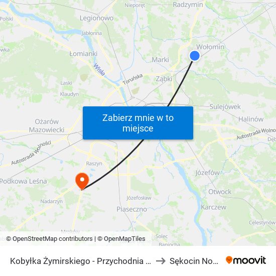 Kobyłka Żymirskiego - Przychodnia 02 to Sękocin Nowy map