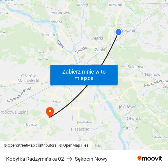 Kobyłka Radzymińska to Sękocin Nowy map