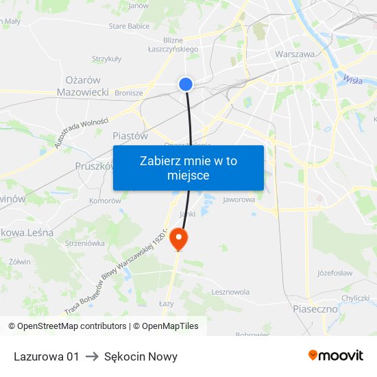 Lazurowa 01 to Sękocin Nowy map