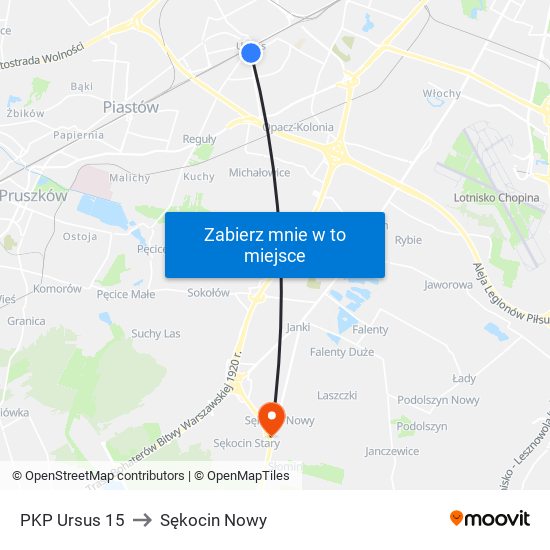 PKP Ursus to Sękocin Nowy map