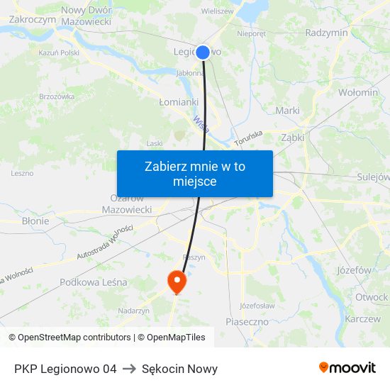 PKP Legionowo 04 to Sękocin Nowy map