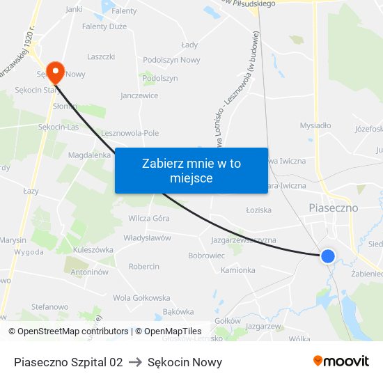 Piaseczno Szpital 02 to Sękocin Nowy map