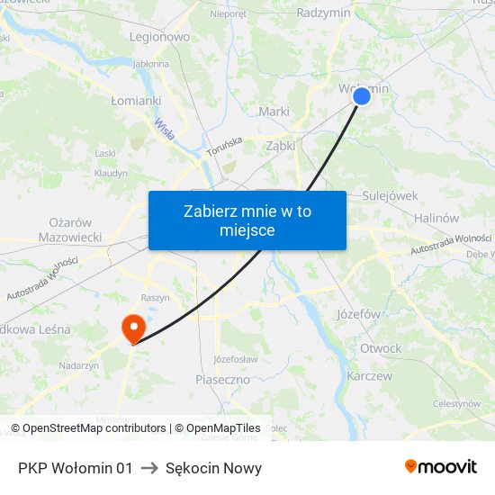 PKP Wołomin to Sękocin Nowy map