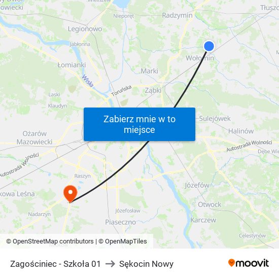 Zagościniec - Szkoła 01 to Sękocin Nowy map