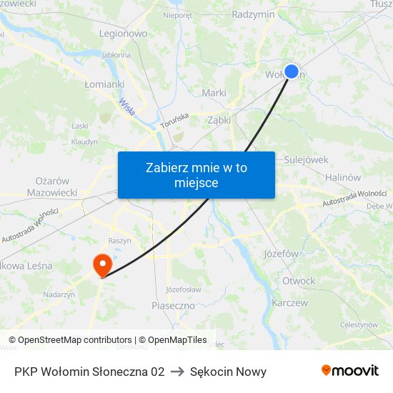 PKP Wołomin Słoneczna 02 to Sękocin Nowy map