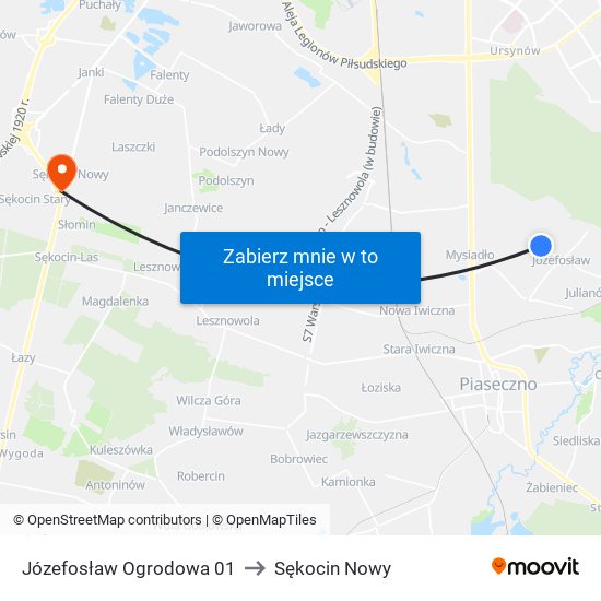 Józefosław Ogrodowa 01 to Sękocin Nowy map