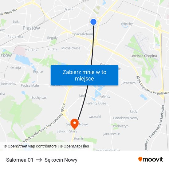 Salomea 01 to Sękocin Nowy map