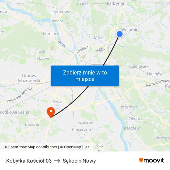 Kobyłka Kościół to Sękocin Nowy map