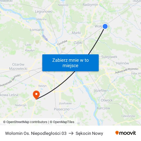 Wołomin Os. Niepodległości 03 to Sękocin Nowy map