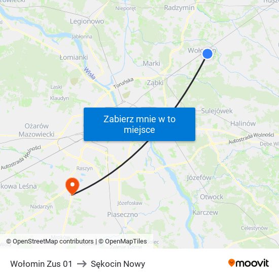 Wołomin Zus to Sękocin Nowy map