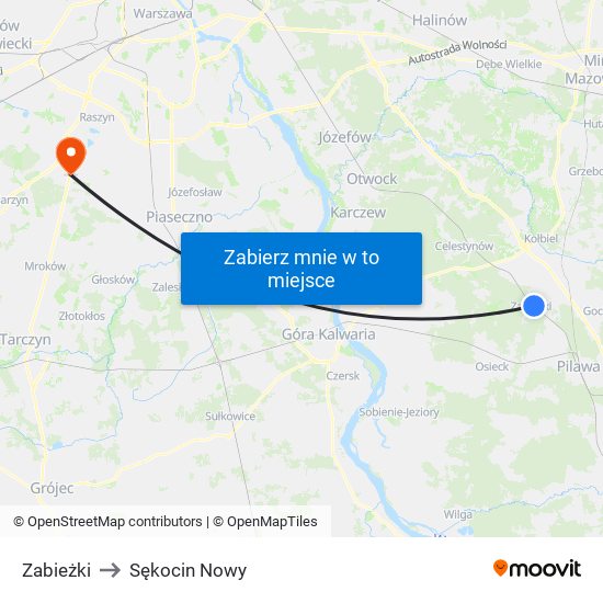 Zabieżki to Sękocin Nowy map