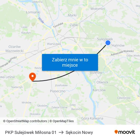 PKP Sulejówek Miłosna 01 to Sękocin Nowy map