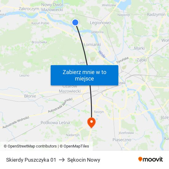 Skierdy Puszczyka to Sękocin Nowy map