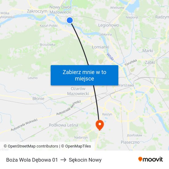 Boża Wola Dębowa to Sękocin Nowy map