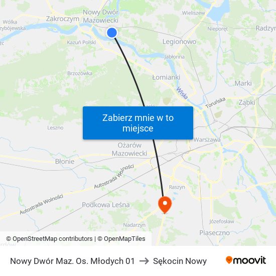 Nowy Dwór Mazowiecki Os. Młodych to Sękocin Nowy map