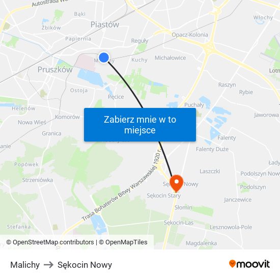 Malichy to Sękocin Nowy map