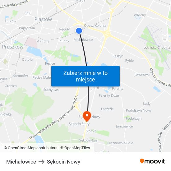 Michałowice to Sękocin Nowy map