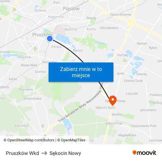 Pruszków Wkd to Sękocin Nowy map