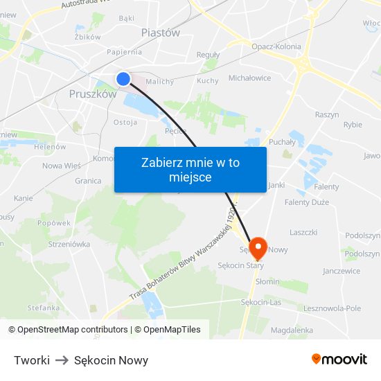 Tworki to Sękocin Nowy map