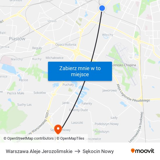 Warszawa Aleje Jerozolimskie to Sękocin Nowy map