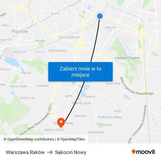 Warszawa Raków to Sękocin Nowy map