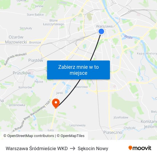 Warszawa Śródmieście WKD to Sękocin Nowy map