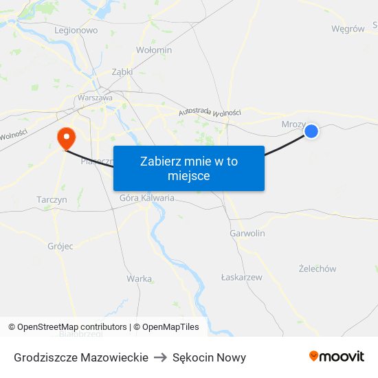 Grodziszcze Mazowieckie to Sękocin Nowy map