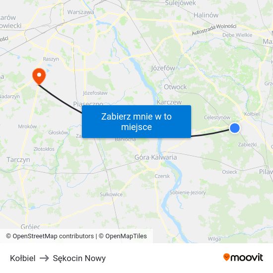 Kołbiel to Sękocin Nowy map