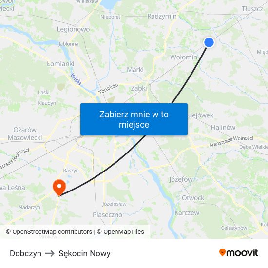 Dobczyn to Sękocin Nowy map