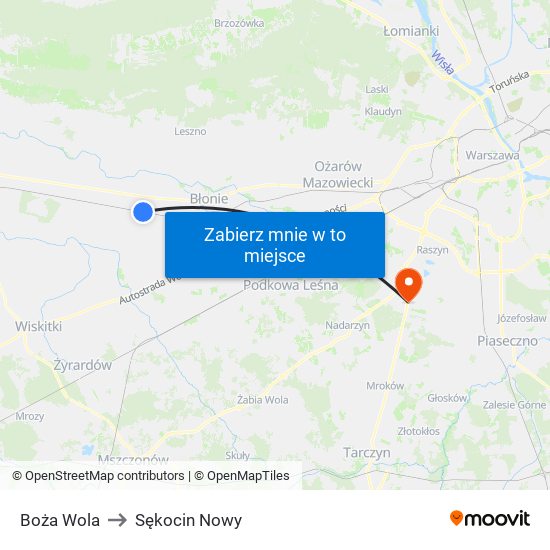 Boża Wola to Sękocin Nowy map