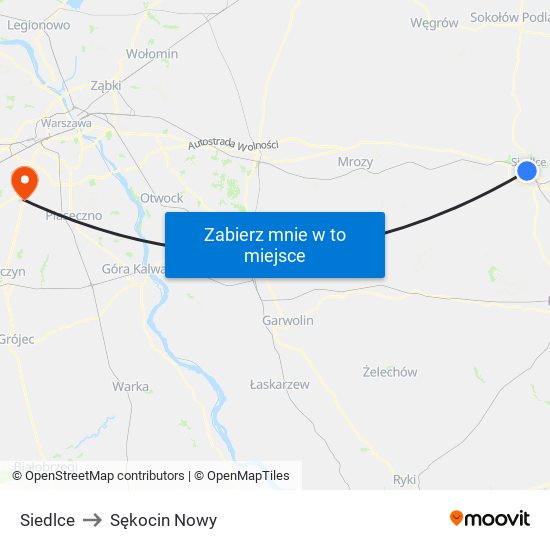 Siedlce to Sękocin Nowy map