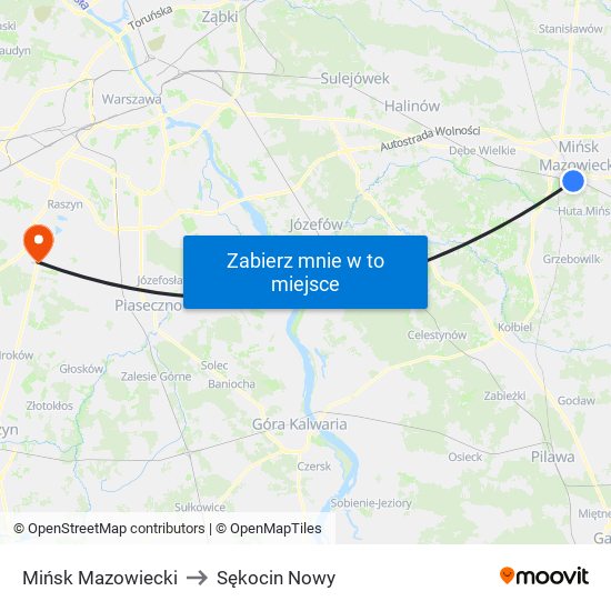 Mińsk Mazowiecki to Sękocin Nowy map