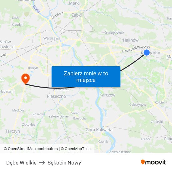 Dębe Wielkie to Sękocin Nowy map