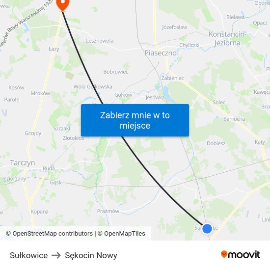 Sułkowice to Sękocin Nowy map